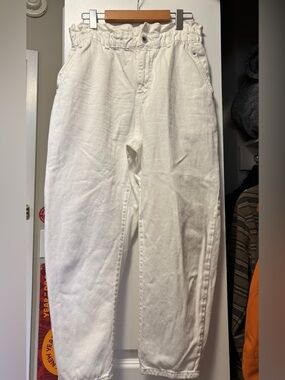 Zara White Wide Leg Paperbag Waist Pants/Jeans